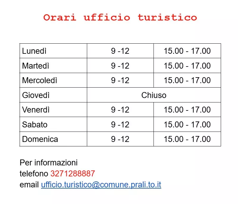 Orari ufficio turistico